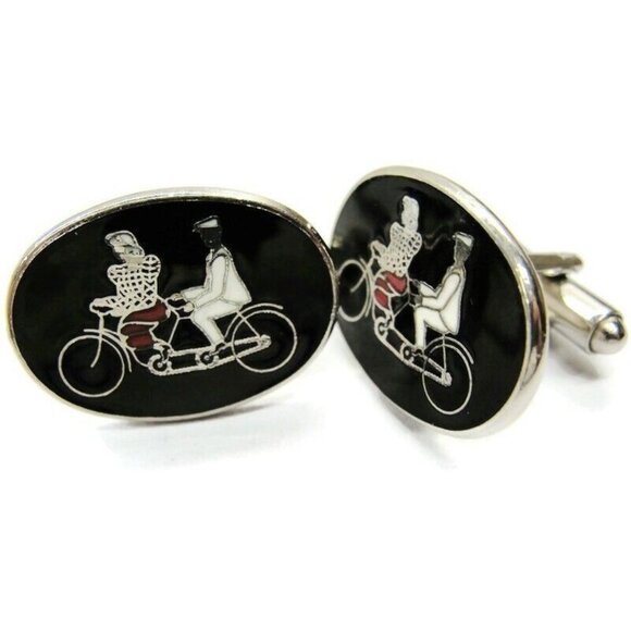 Cufflinks Tandem Bicycle Man Woman Tux Shirt Dress Suit Vintage - Picture 1 of 7